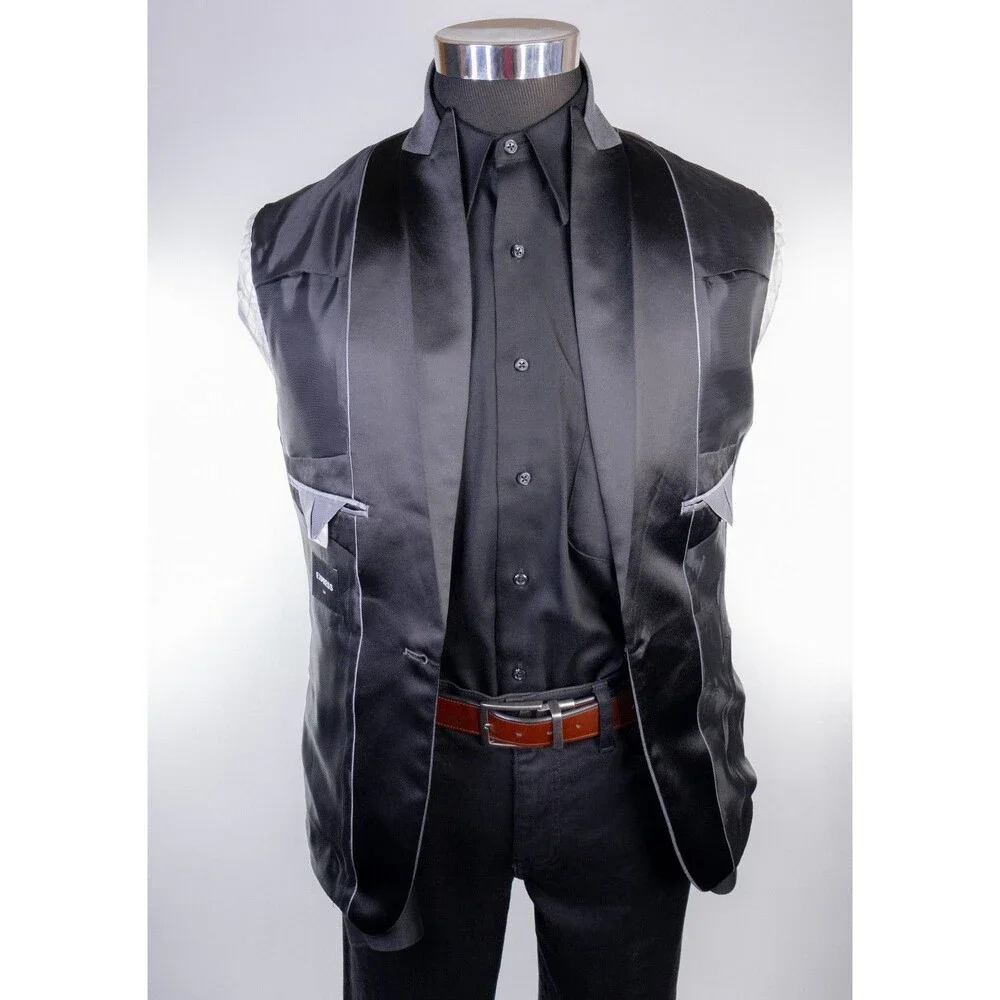 Express Slim Blazer Tuxedo Jacket Solid Gray Size 36S One Button Coat